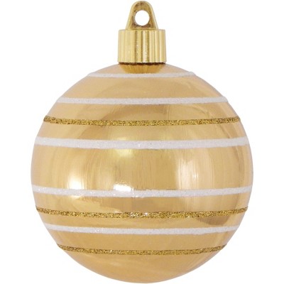 Christmas by Krebs 4ct Gold and White Striped Shatterproof Shiny Christmas Ball Ornaments 3.25" (80mm)