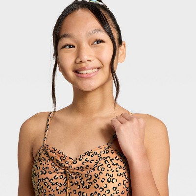 Art Class Girls' Animal Leopard Print One Piece Swimsuit- art class™ Coral Orange L — фото 3