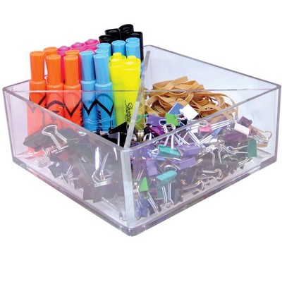 Clear Acrylic Four Compartment Revolving Desk Organizer 8"W x 8"D x 4"H