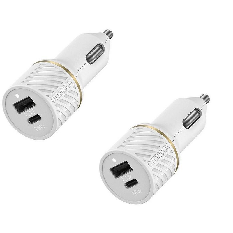 OtterBox USB-A 12W to USB-C 18W Two-pack Car charger - Cloud Dust (New), 1 of 4