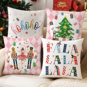 Pink Nutcracker Christmas Decor Throw Pillow Covers 18x18 Set of 4, Coquette Girly Christmas Winter Holiday Decor - 1 of 4