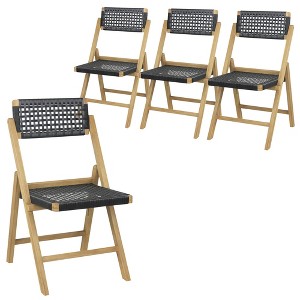 Tangkula 4PCS Folding Chairs w/ Woven Rope Seat & High Back Indonesia Teak Patio - 1 of 4