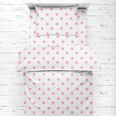 Bacati - Stars Pink Ikat Muslin 4 pc Toddler Bedding Set..