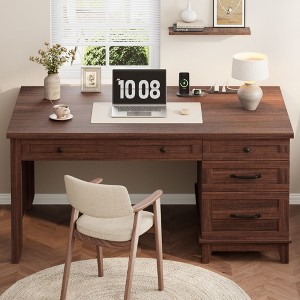 53.5" Executive Desk with Power Outlet, Home Office Desk with Drawers, Wooden Work Desk with File Cabinet, Computer Desk for Work, Study, Writing - 1 of 4