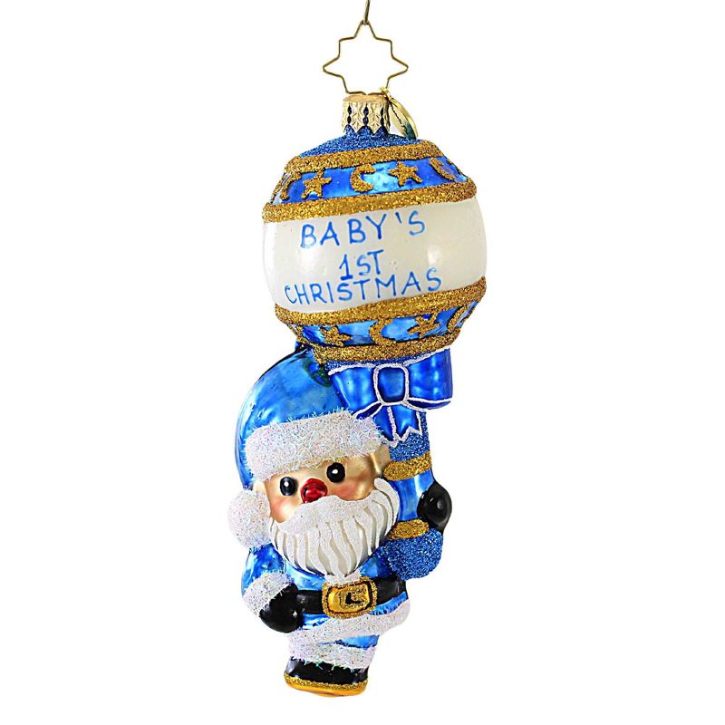 Christopher Radko Company 5.75 In First Christmas Rattle Baby Blue Santa  Baby Tree Ornaments, 1 of 4
