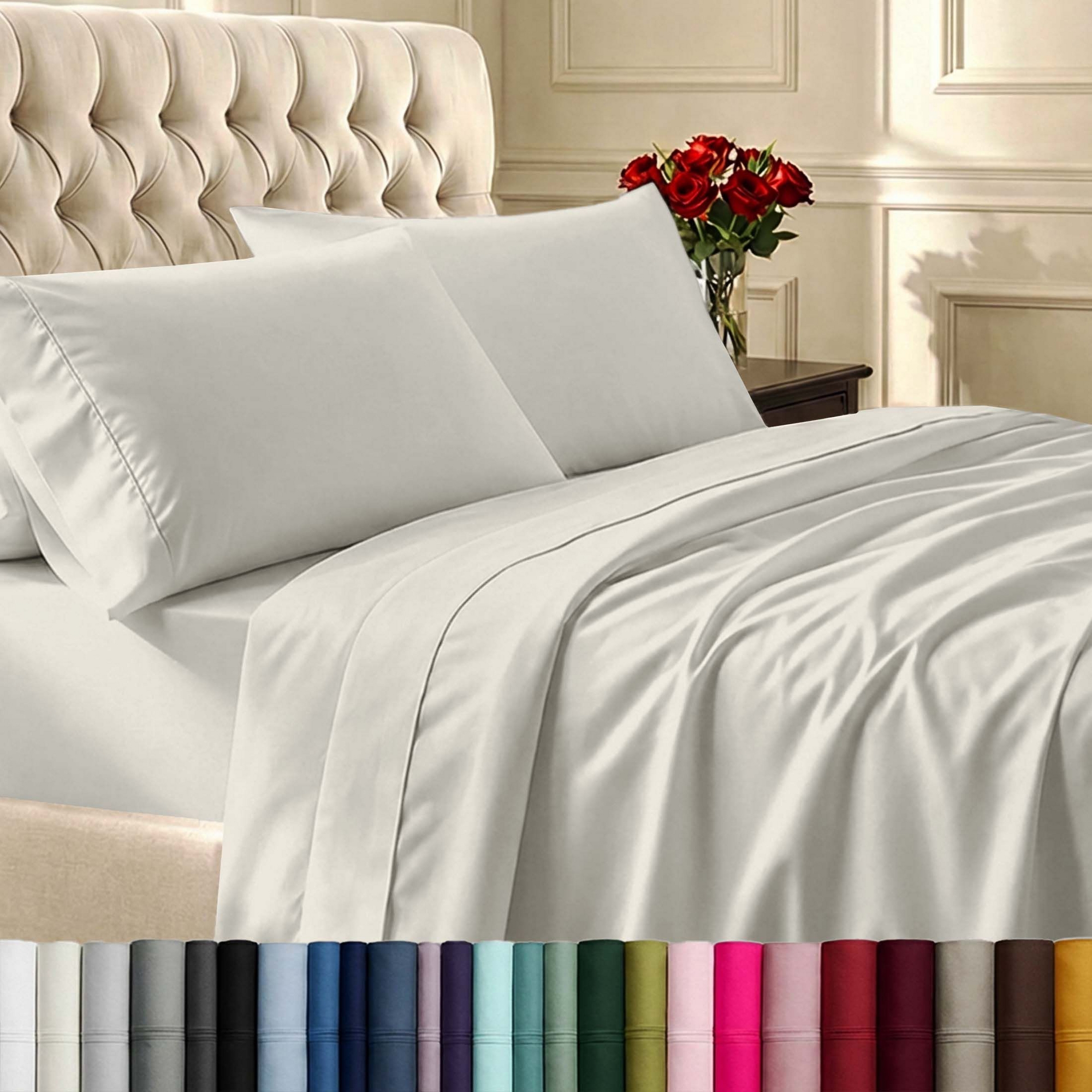 Queen Size Sheet Set - 100% Cotton Sheets 400 Thread Count, Sateen, Soft Sheets, Deep Pocket 4 Pc Bedding by California Design Den - Ivory (Pale Tone)