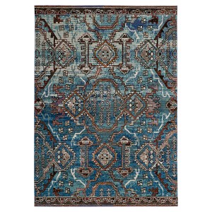 Blue Tribal Design Loomed Accent Rug 4