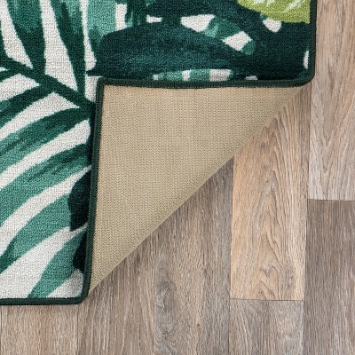 Large Green and White Synthetic Tropical Floral Area Rug