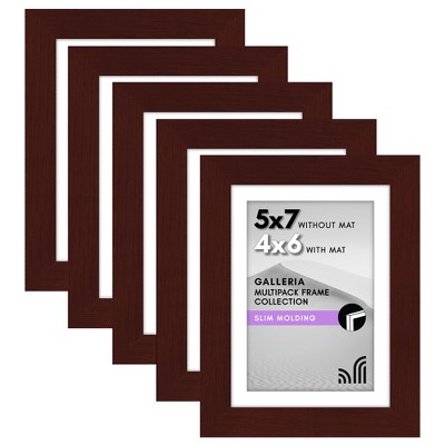 Americanflat 5x7 Picture Frame with Polished Plexiglass - Set of 5 - 4x6 with Mat or 5x7 Without Mat - Galleria - Picture Frames - Mahogany