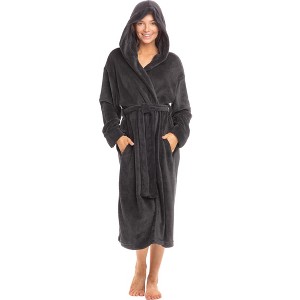 ADR Soft Plush Fleece Women's Robe with Hood, Warm Lightweight Hooded Womens Bathrobe - 1 of 4