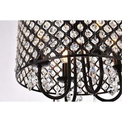 Luxe Crystal Lattice 14" Black Iron 4-Light Flush Mount