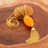 ELYA Women's Elongated Faux Orange Calcite Tassel Gold Plated Steel Necklace - 3 of 3