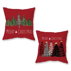 Christmas Pillow Covers 18x18 Inch Set of 2 Trees Red - 1 of 4
