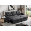 TiramisuBest Dark Gray Convertible Sectional Sofa with Pull-Out Chaise, Storage Ottoman, Twin Sleeper, Living Room Furniture - 3 of 4