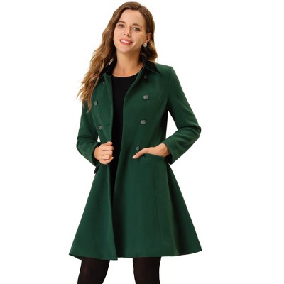 Allegra K Women's Winter Double Breasted Vintage Velvet Contrast Collar Overcoat