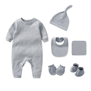MyKids-USA Newborn Solid Color Romper Hat, Bib, Gloves, Footwear, Square Scarf Sets - 1 of 4