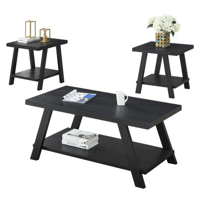 Vynxaria Series 48 in. Black Rectangular Wood Top End Table with Shelf Storage