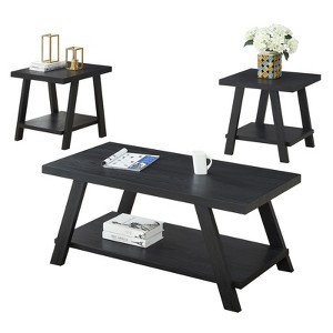 Vynxaria Series 48 in. Black Rectangular Wood Top End Table with Shelf Storage - 1 of 4