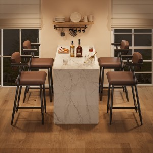 Bar Stools Set of 2 with Wider Seat, 26" Upholstered Bar Stools with Footrest, Modern Bar Stools Set with Back&Arms for Kitchen Island, Easy Assembly - 1 of 4