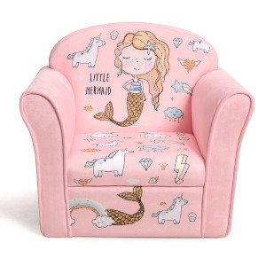 Costway Kids Mermaid Sofa Children Armrest Couch Upholstered Chair Toddler Furniture - 1 of 4