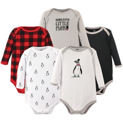 Image of Hudson Baby Infant Boy Cotton Long-Sleeve Bodysuits 5pk, Penguin, 0-3 Months