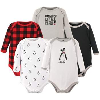 Hudson Baby Infant Boy Cotton Long-Sleeve Bodysuits 5pk, Penguin