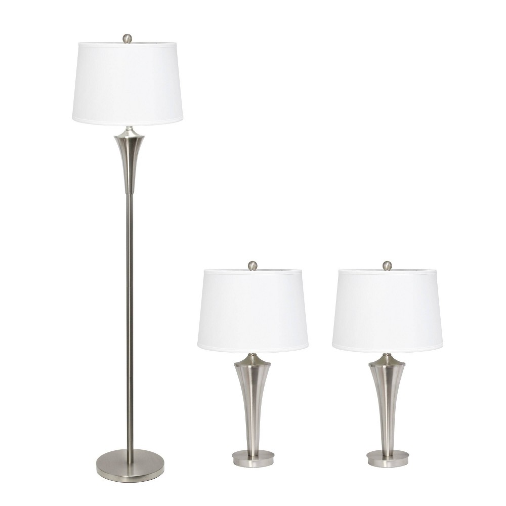 Photos - Floodlight / Street Light Set of 3 Tapered Lamp Set - Metallic Silver, Modern Style Lighting with Br