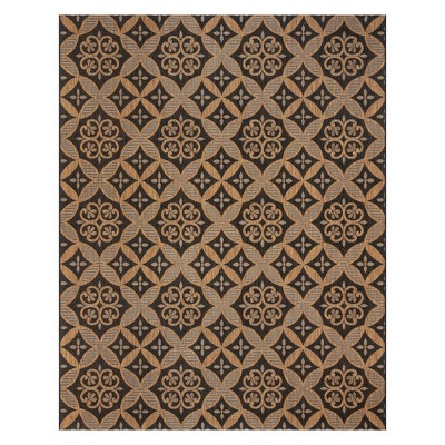 Chestnut and Black Floral Synthetic Flatweave 5' x 7' Area Rug