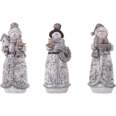 Transpac Resin Glitter Snowman Figurine Set of 3 Christmas Home Decorations