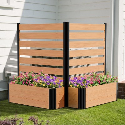 DoCred Air Conditioner Fence, 2-Panel Wood & Metal Privacy Screens with Planter Box for Outdoor AC, Trash Can, or Pool – 36"W x 45"H