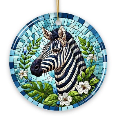 Zebra Stripes Safari Stained Glass Style Ceramic Ornament, African Animals Christmas Gift and Decor| OrnamentallyYou