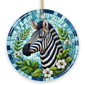 Zebra Stripes Safari Stained Glass Style Ceramic Ornament, African Animals Christmas Gift and Decor| OrnamentallyYou - 1 of 4