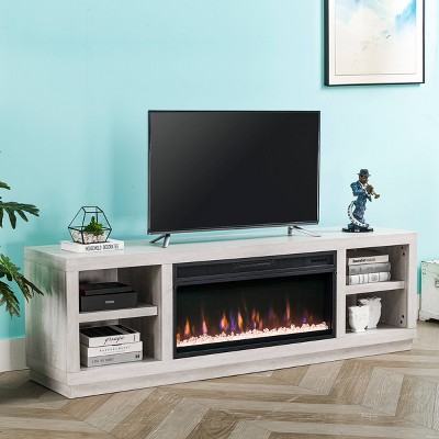 77-inch White Wooden TV Stand with Electric Fireplace