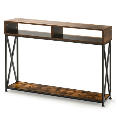 Costway Console Table with Open Shelf and Storage Compartments Steel Frame