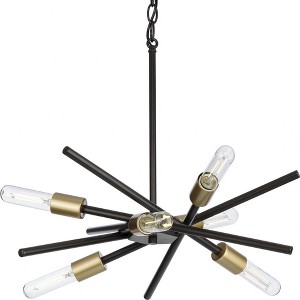 Progress Lighting Astra 6-Light Chandelier, Antique Bronze, Steel, Space-Age Design, Satin Brass Finish, No Shade - 1 of 4
