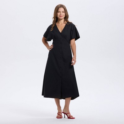 Женские платья A New Day Women's Short Sleeve Button-Down Flared Midi A-Line Dress - A New Day™ Black XS — фото 3
