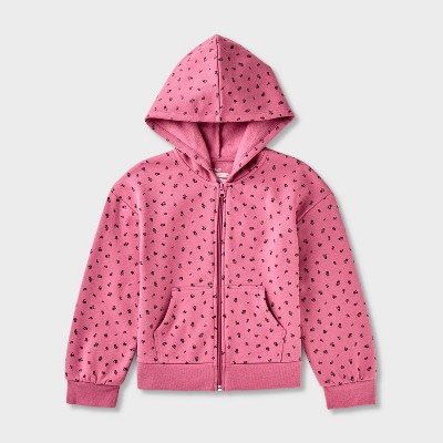 Kids' Adaptive Zip-Up Fleece Hoodie Sweatshirt - Cat & Jack™ Pink Rose