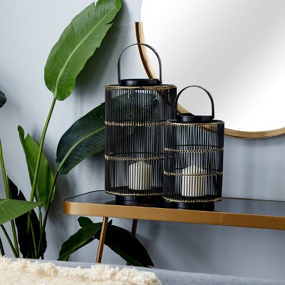 Black and Gold Metal Hanging Candle Lantern Set