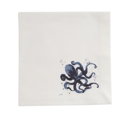 Split P Deep Blue Sea Printed Octopus Napkin Set - White