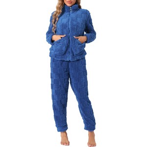 cheibear Women's Flannel Long Sleeve Soft Winter Warm Rabbit Pattern Pajama Sets with Pockets - 1 of 4