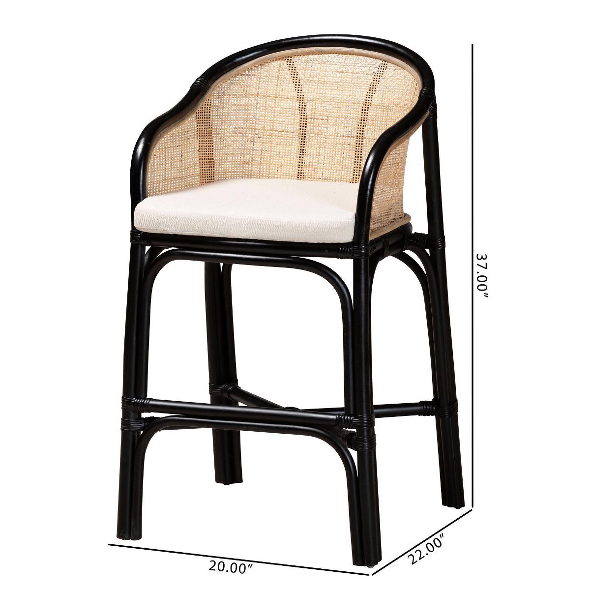 bali & pari Miranda Two-Tone Rattan Counter Height Barstool White/Natural Brown/Black: Polyester Upholstery, No Assembly Required - thumbnail 10