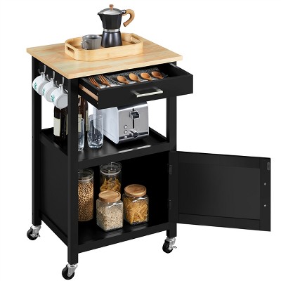 Yaheetech Rolling Kitchen Island Trolley Cart with Open Shelf and Storage Cabinet