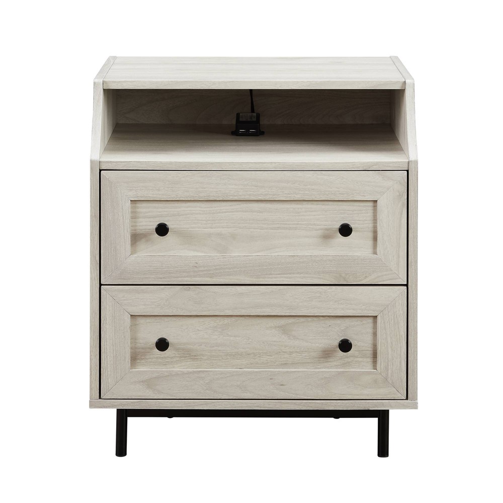 Transitional 2 Drawer Nightstand with USB Port Birch - Saracina Home: Cable Management, MDF Frame, 26" Height