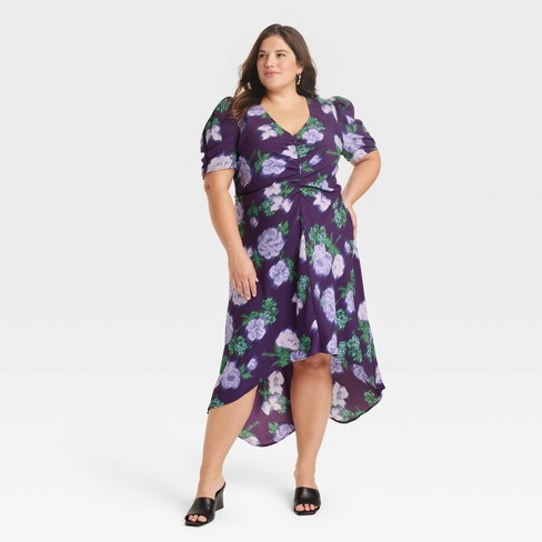 Women's Crepe Short Sleeve Midi Dress - A New Day™ Navy Floral 3x : Target