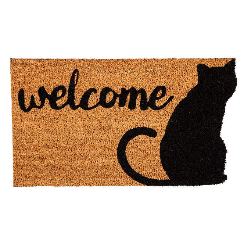 Evergreen Cat Welcome Shaped Indoor Outdoor Natural Coir Doormat 1'4"x2'4" Brown, 1 of 7