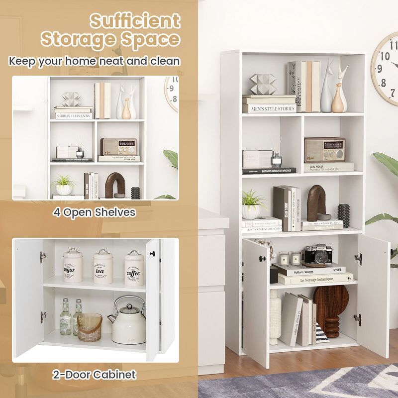 Tangkula 5-Tier Bookcase Freestanding Storage Cabinet w/ Adjustable Shelf & 2-Door Cabinet, 4 of 11