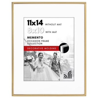 Americanflat 11x14 Picture Frame with Rope-Style Detailing and Shatter-Resistant Glass - 8x10 with Mat or 11x14 Without Mat - Metal Frames - Gold