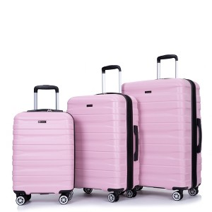 Gulches 3 Piece Luggage Sets PC Lightweight & Durable Expandable Suitcase with Two Hooks, Double Spinner Wheels, TSA Lock, (21/25/29) Pink - 1 of 4