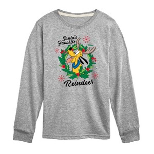 Boys' - Disney - Santas Favorite Reindeer Pluto Christmas Long Sleeve Graphic T-Shirt - 1 of 4