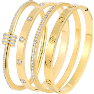 Stainless Steel Bangle Bracelet Set for Women with Sparkling Crystal Inlay, Non Tarnish Love Bangle Gift - 1 of 4